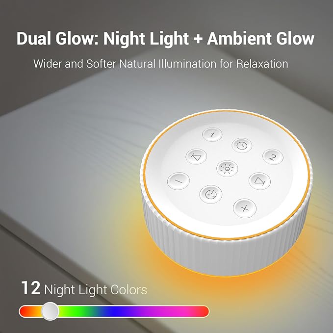 BGOVERSS Sound Machine with 30 Soothing Sounds, 16 Colors Night Light White Noise Machine for Adults Baby Kids Sleep Machines Function 36 Volume Levels 5 Timers for Home Office Travel (White, /)