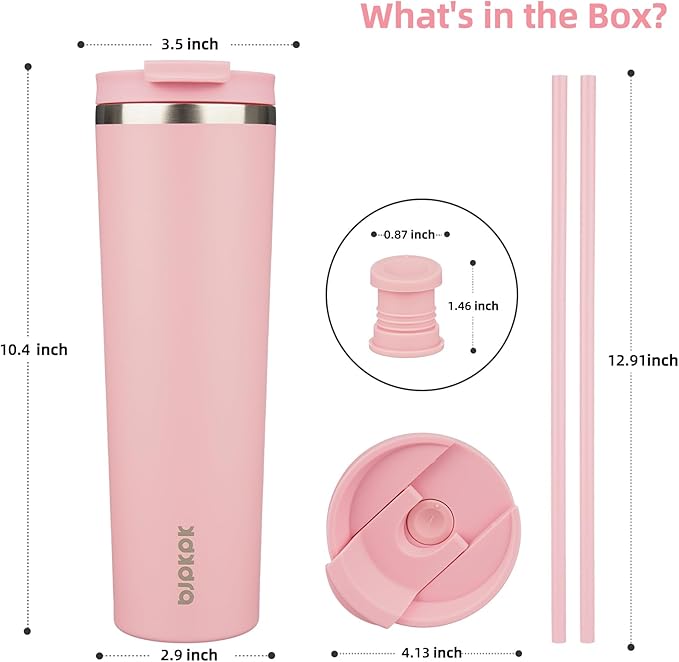 BJPKPK 34oz Tumbler With lid And Straw Stainless Steel Travel Coffee Mug Insulated Tumblers Cups,Light Pink