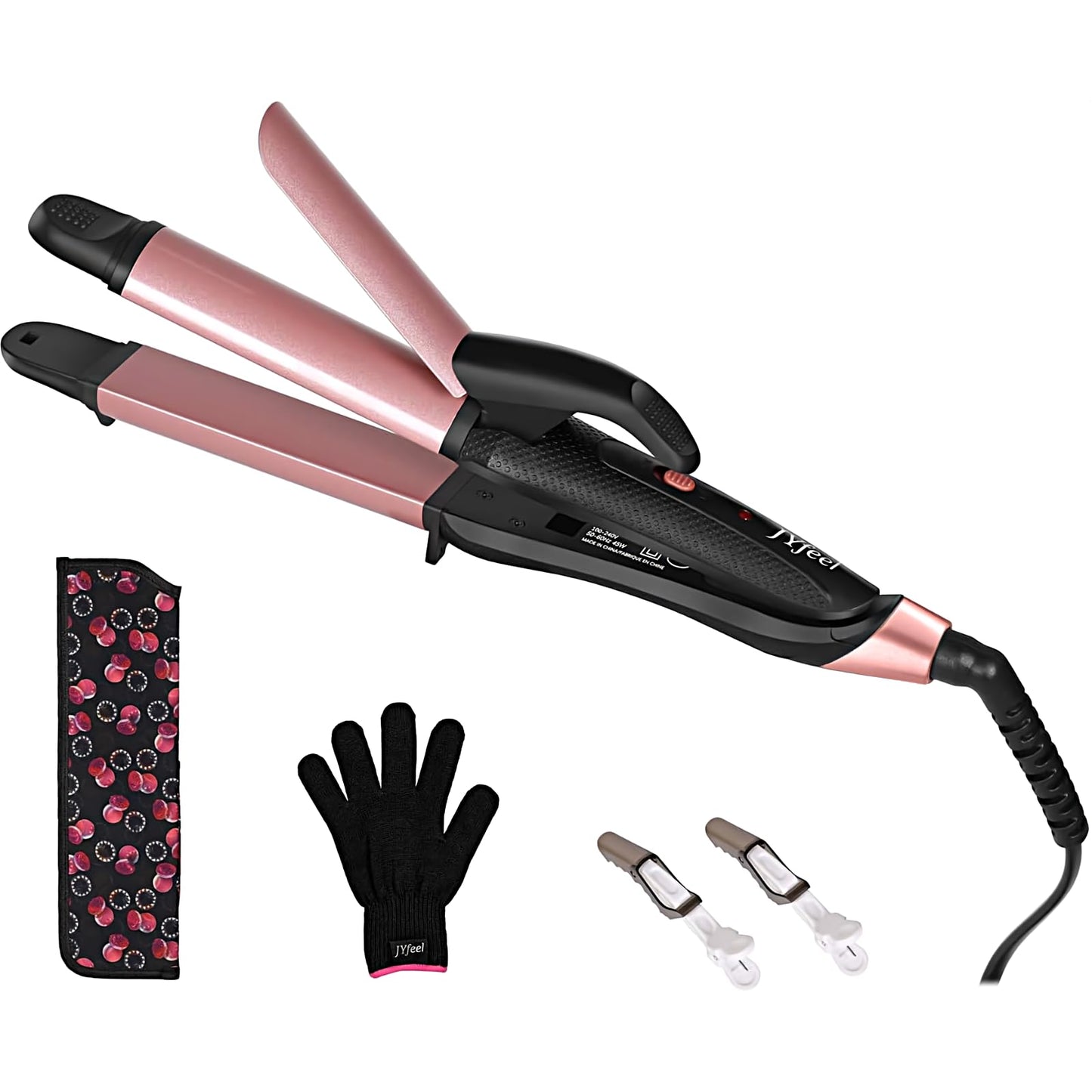JYfeel 2 in 1 Flat Iron Curling Iron in One, Travel Hair Straightener and Curler Dual Voltage Mini Straightener Curler Combo with 1 Inch Ceramic Plate Rose Gold