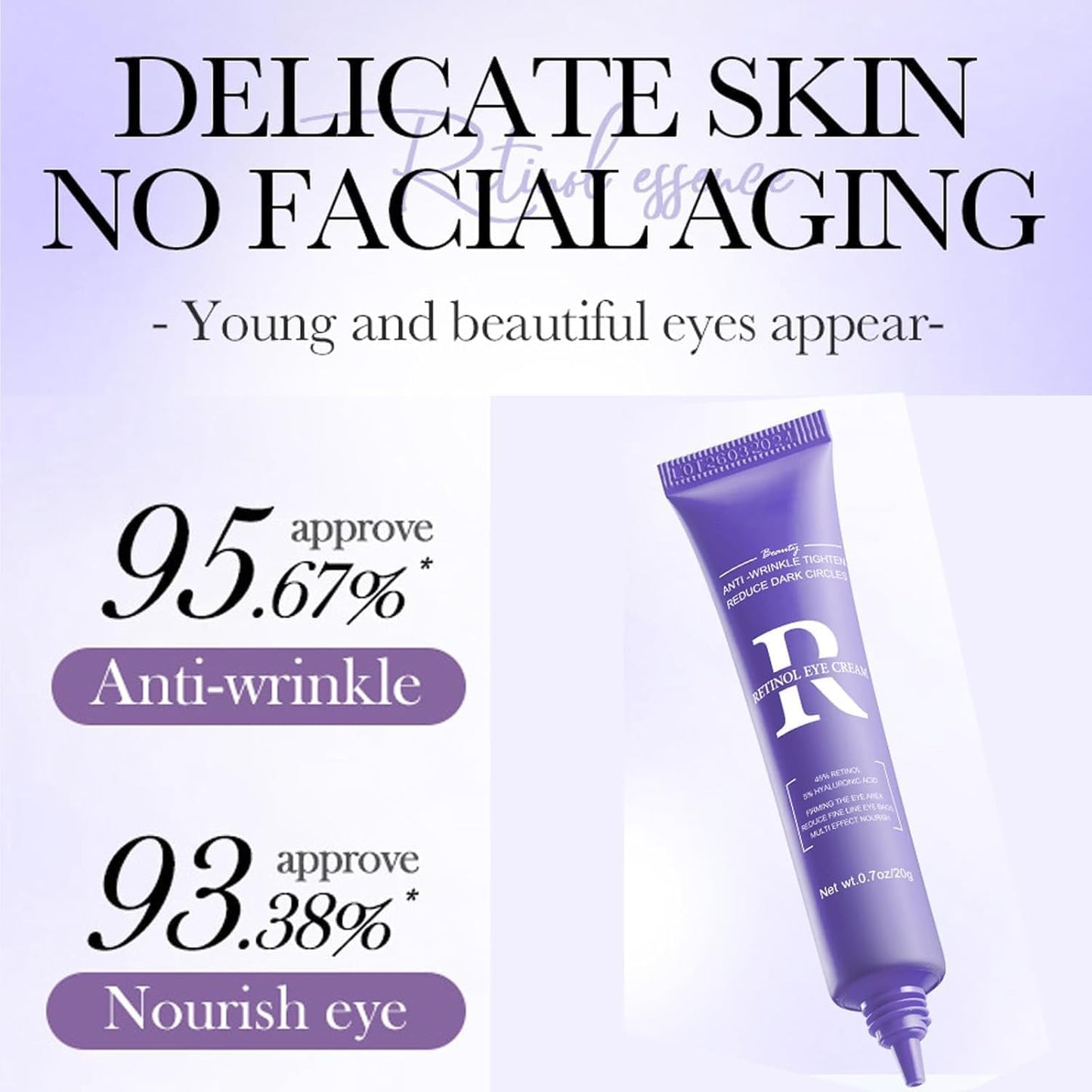 Retinol Eye Cream, Moisturizing Eye Care Daily Anti-Wrinkle Cream with 45% Retinol and 5% Hyaluronic Acid to Smooth & Moisturize Skin, Under Eye Bags, Reduce Wrinkles, Dark Circles(0.7 Ounces)