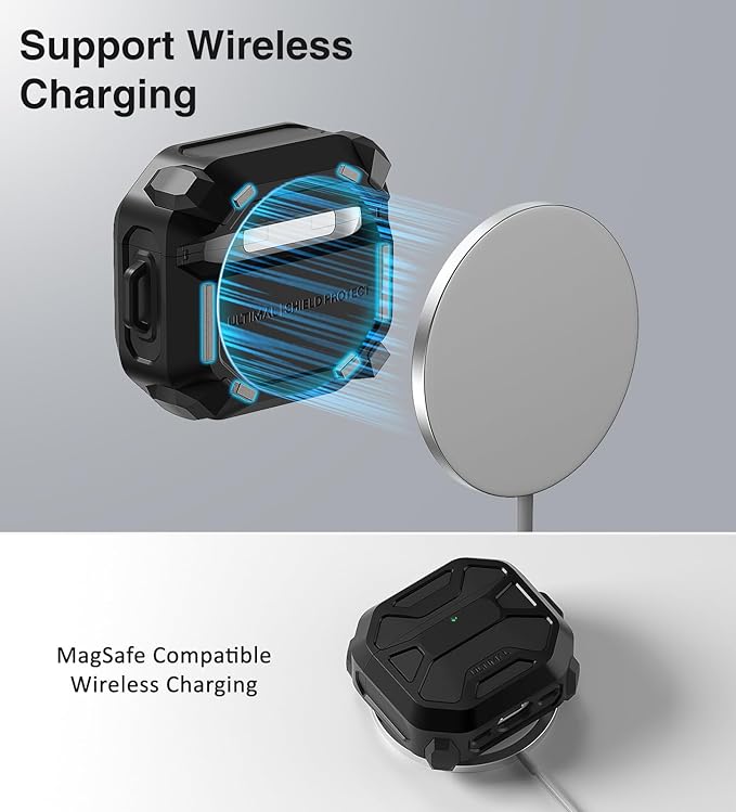 Compatible with AirPods 4 Case, Rugged TPU Double-Layer Cover, Powerful Shockproof Full Protection with Lanyard, Reinforced Magnetic Lid Lock for AirPods 4th Generation case(Black+Black)