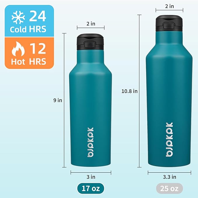 BJPKPK Insulated Water Bottle With Straw 17oz Stainless Steel Water Bottles With 2 Lids And Carry Handle Reusable Travel Metal Thermo,Lake Blue