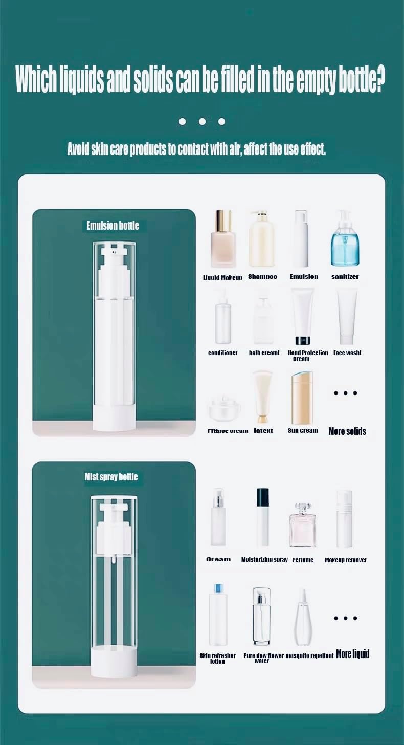 Yumiclub 50MLEmpty Airless Pump Big, 3 Pcs Vacuum Travel, Fine Mist Mini Spray Bottle Refillable Travel Container for Toner Perfume Cosmetic Makeup Water Liquid Makeup Tool