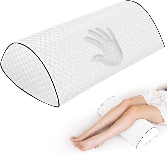 Knee Pillow for Back Sleeping – Ergonomic Memory Foam Cushion for Hip & Back Pain Relief – Under Knee Pillow for Spinal Alignment – Support for Side Sleeping, Machine Washable Cover (White)