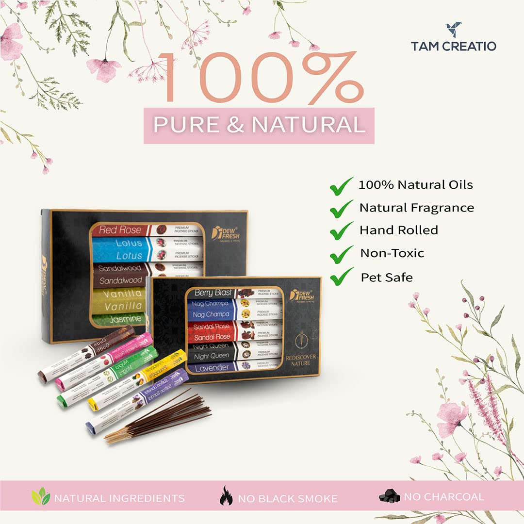 Dew Fresh Premium Hand-Rolled Aromatherapy Incense Sticks - Organic Fragrance for Relaxation and Meditation Pack of 5 (Relaxing)