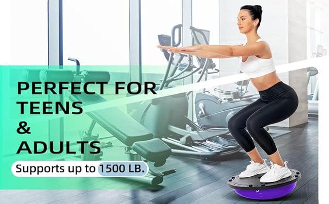 Balance Ball Trainer-Half Ball for Yoga with Resistance Band and Foot Pump, Improve Workout Half Balance Ball,Exercise Balance Ball for Stability Training and Home Gym