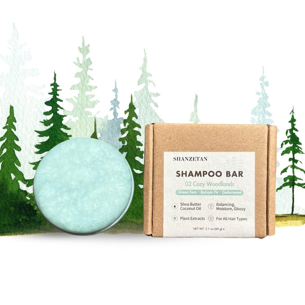 SHANZETAN pH-Balanced Shampoo Bars | Sulfate-Free, Paraben-Free | Deep Hydration with Natural Oils | Travel-Friendly & Long-Lasting | 02 Cozy Woodlands