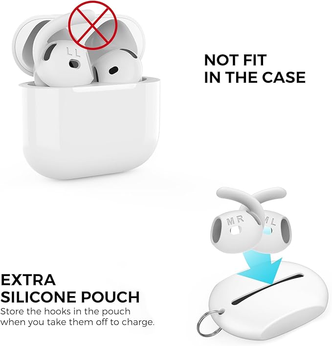 AhaStyle Ear Hooks for AirPods 4th Generation (2024) 【Added Storage Pouch】 3 Pairs S/M/L Anti-Slip Ear Covers Silicone Accessories Compatible with Apple AirPods 4th Gen (Large+Medium+Small, White)