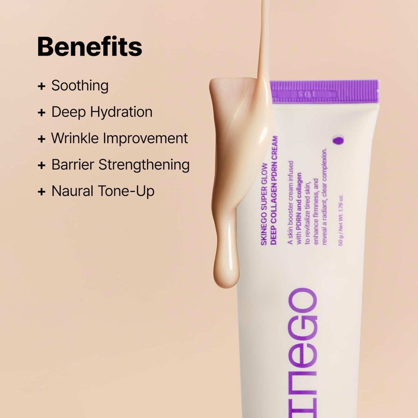 SKINEGO Super Glow Deep Collagen PDRN Cream – 1,000,001ppb PDRN & Collagen, Radiant FinishAdds radiance Moisturizer for Dewy Skin, Firming & Hydrating, Korean Skincare 50g / 1.69 fl.oz.