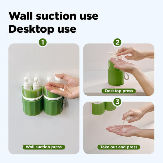 YOTIME 4in1 Travel Bottles Set, Vacuum Silicone Suction Cup for Smooth Walls, TSA Approved Leak Proof Travel Size Containers for Toiletries, Shampoo, Body Wash and Conditioner, Green