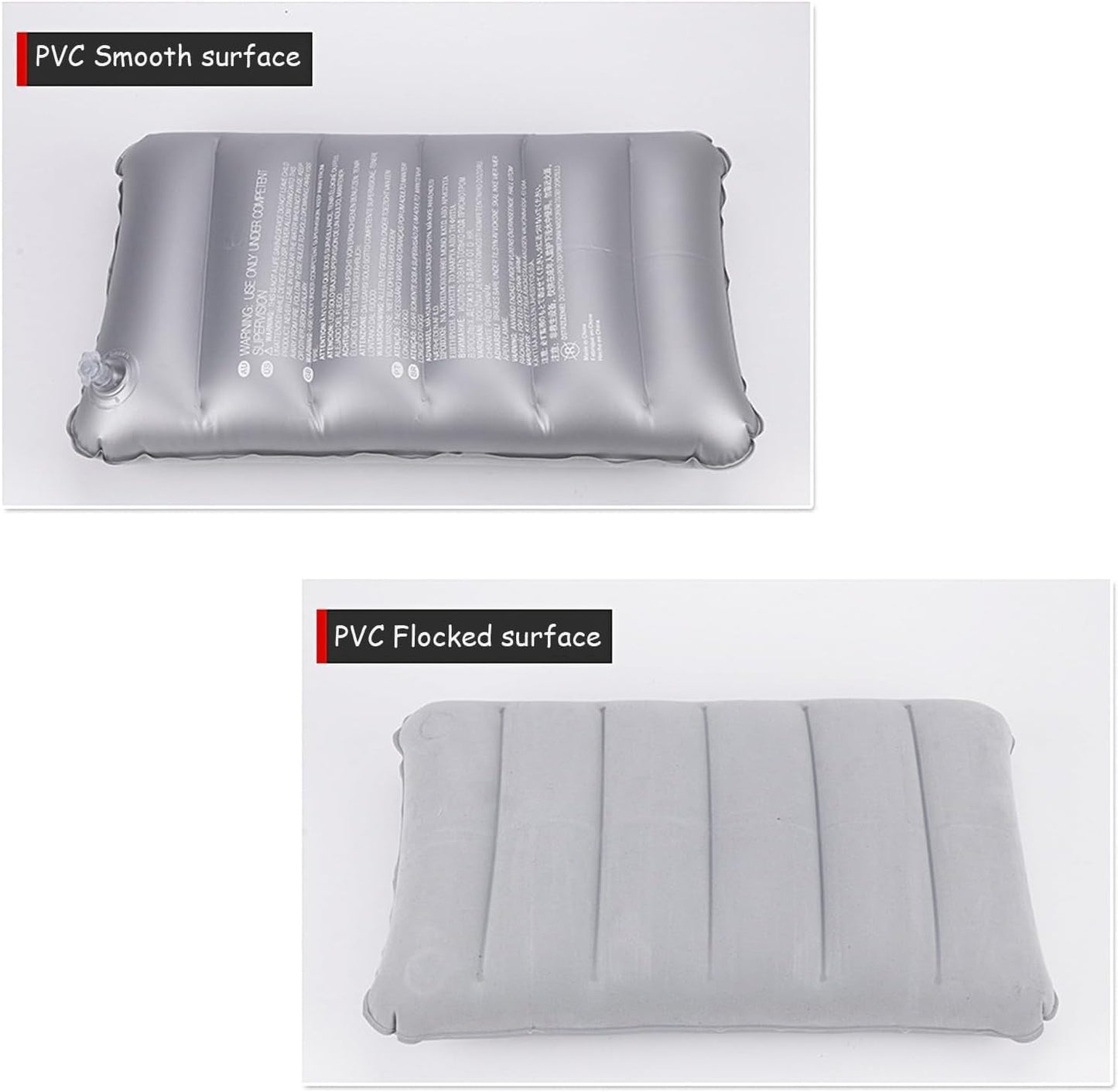 4Pack Ultralight Inflatable Travel Pillow, Small Squared Flocked Fabric Air Pillow for Traveling, Holiday Trip, Hiking, Camping,Napping,Neck Lumbar Support, 16.5 in x 10.5 in (Gray,Blue,Red,Green)