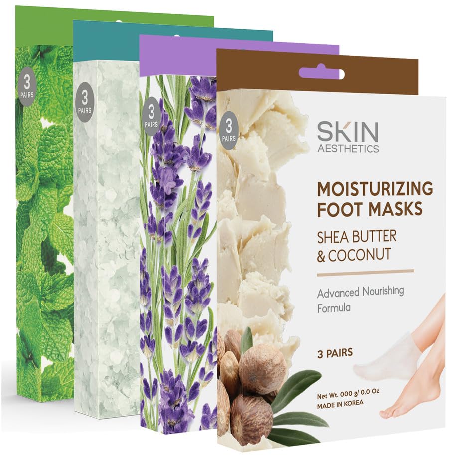 Skin Aesthetics Foot Mask - Deep Moisturizing, Softens, Repairs Cracked Skin - Natural Ingredients, Cruelty-Free Korean Skin Care, Set of 4