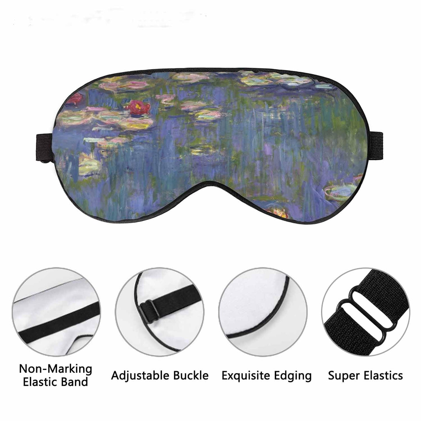 Vnwoalu Lilies Sleep Eye Mask Monet Water Lilies Men Women Sleep Mask with Adjustable Strap Eye Cover Eye Shade for Travel, Nap,Meditation