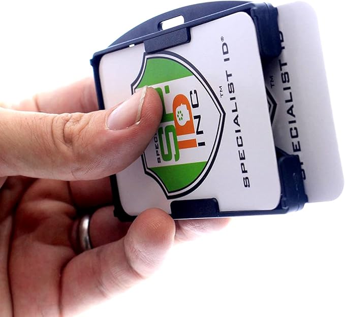 2 Pack - RFID Blocking Badge Holder with Retractable Carabiner Clip Badge Reel - Dual Sided - SkimSAFE Skimming Protection - 2 Card Shield for 13.56MHz Radio Signal by Specialist ID (Black)