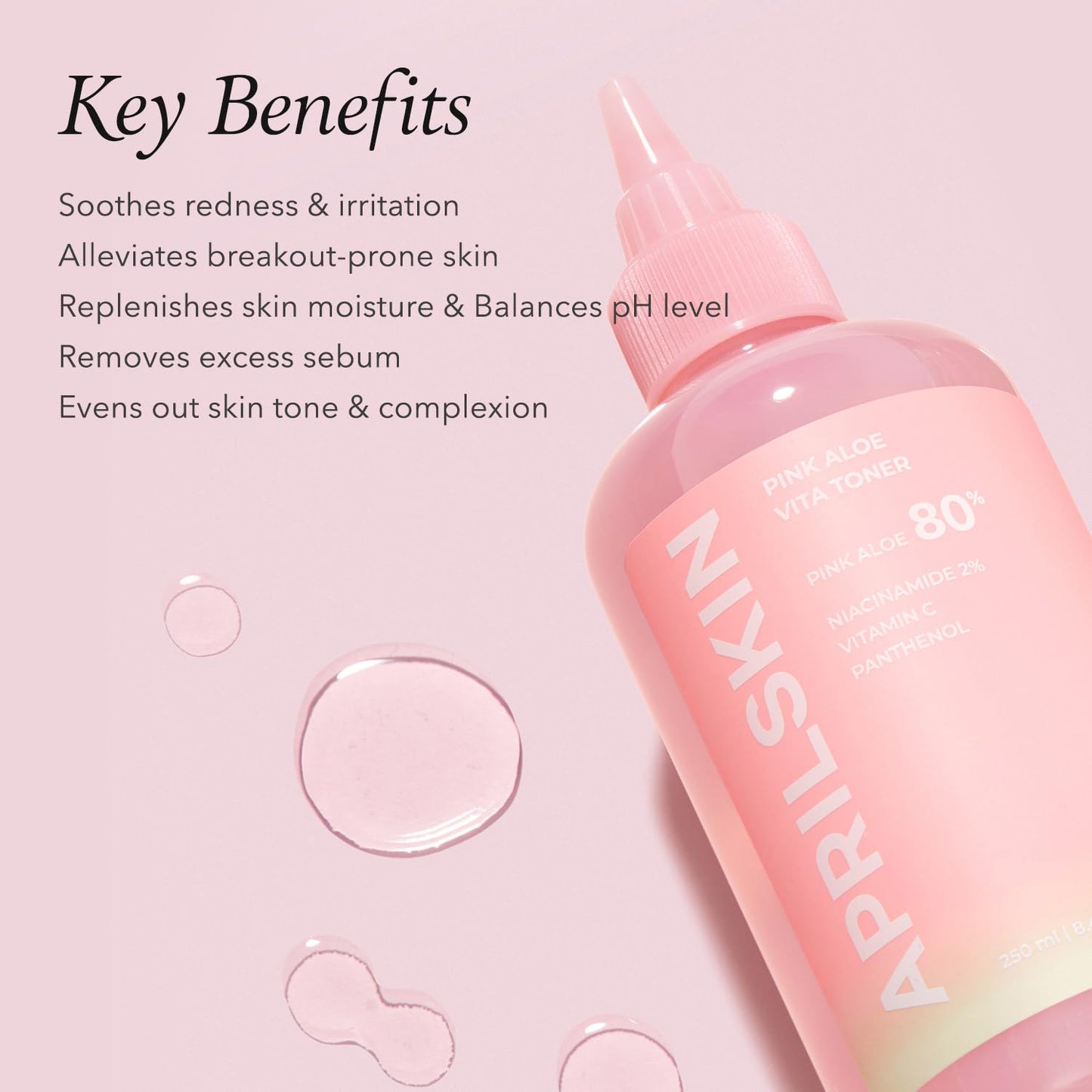 APRILSKIN Pink Aloe Vita Toner | Calms and Soothes Redness, Smoothens, and Controls Excess Sebum | 80% Pink Aloe Vera Water | Hydrating, Non-Sticky | Clean & Vegan Korean Skin Care (8.45 fl.oz)