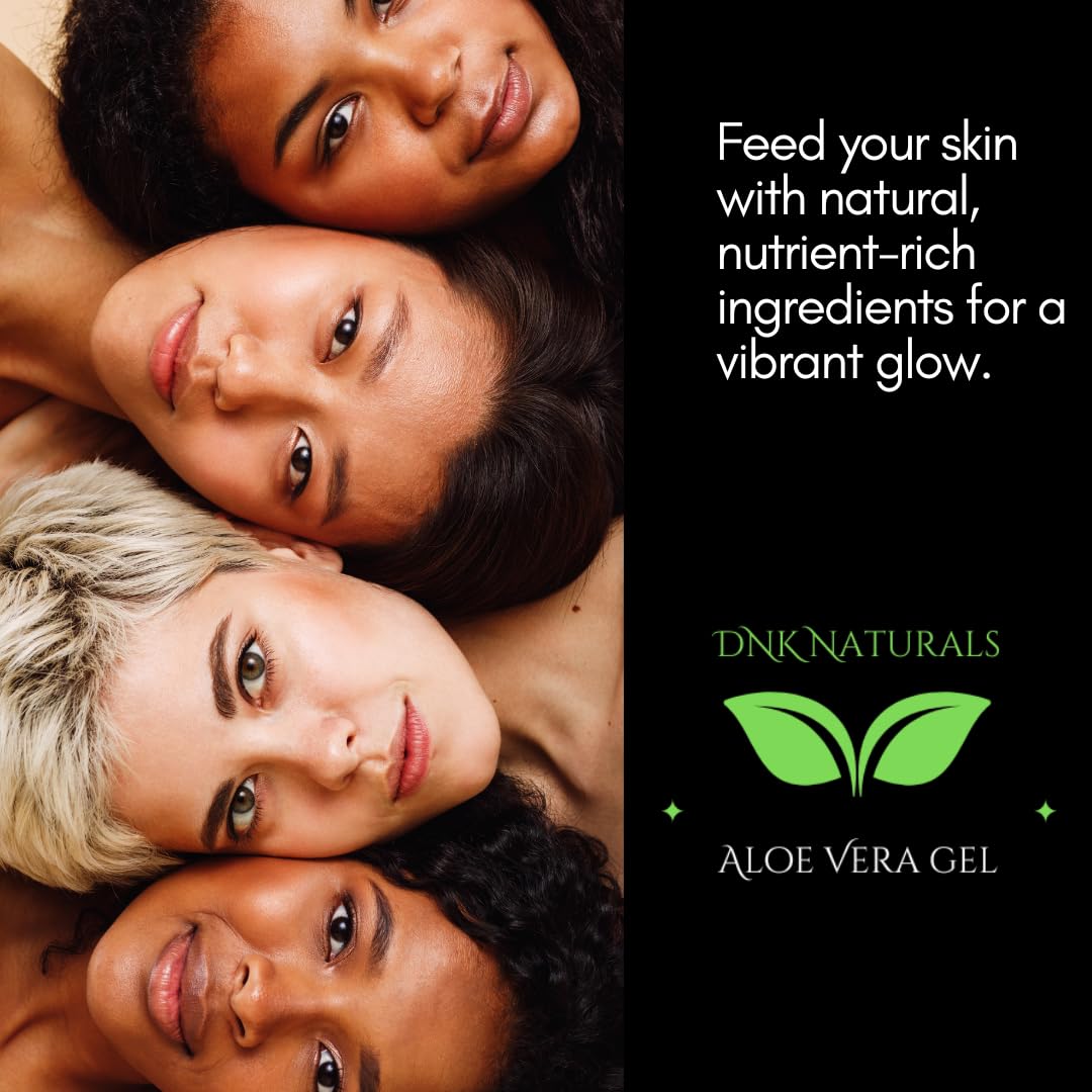 DNK Naturals Aloe Vera Gel made from fresh 100% Pure Aloe - Sunburn Relief - Calms Irritated Skin - Hydrates - With Niacinamide - For Face, Body, and Hair - Vegan, No Fragrance - 200ml