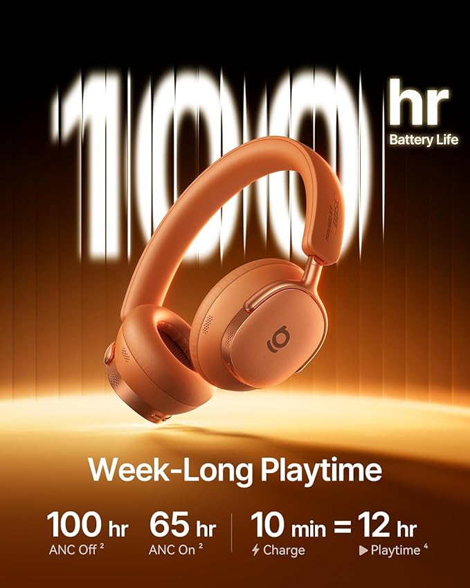 Baseus Inspire XH1 Adaptive Active Noise Cancelling Headphones, Sound by Bose, Dolby Audio, Premium Real-Time Adaptive ANC, Adaptive Tuning Rich Sound, Hi-Res Audio, 100H Playtime - Sunset Coral