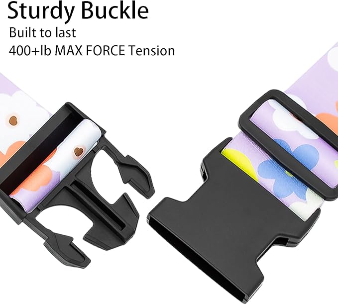 Colored Flowers Luggage Straps for Suitcases, Adjustable Luggage Travel Belt to Keep Luggage Security While Travel, Strong Polyester Fabric, Easy-to-Recognize Stylish Design Travel Accessories, 2 Pack