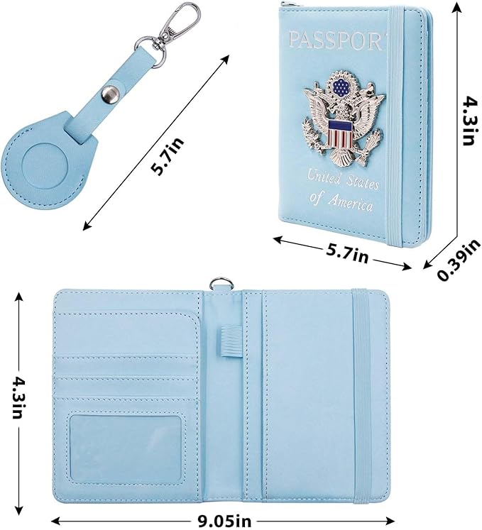 Cnycmy Passport Holder with Airtag slot,Passport-Wallet-Holder for Women,for Family, Rfid Passport Book Card Slot Waterproof, passport holder for travel (light blue1)