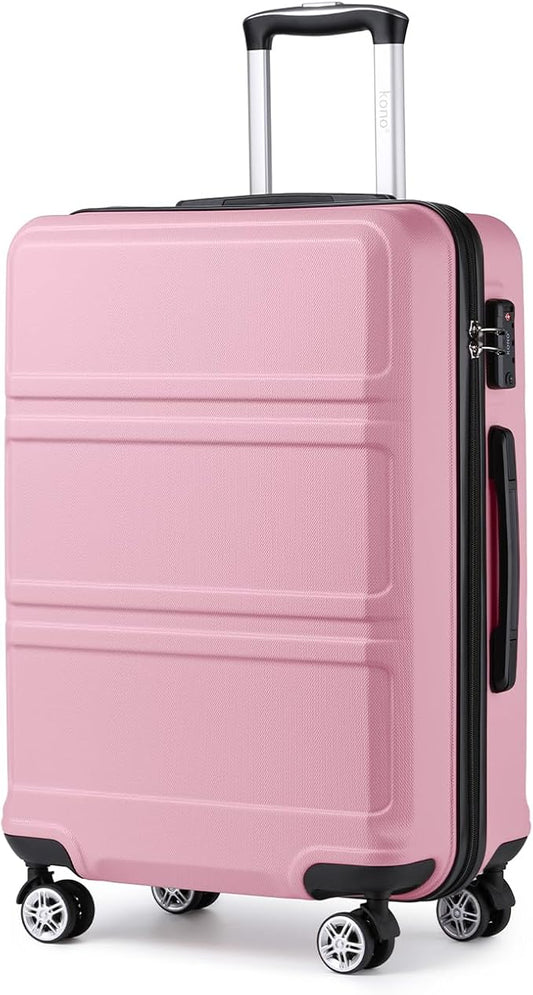 Kono 24 Inch Luggage Suitcase Lightweight with Spinner Wheels TSA Lock Hardside Medium Checked Luggage Durable Rolling Suitcase Pink