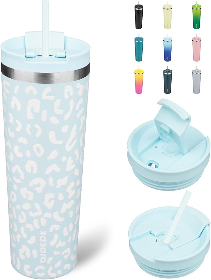 BJPKPK 30oz Tumbler With lid And Straw Stainless Steel Travel Coffee Mug Insulated Tumblers Cups,Light Blue Leopard