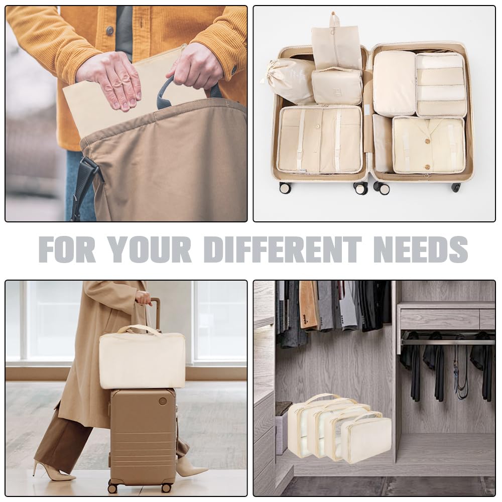 10 Set Packing Cubes for Travel, Lightweight Suitcase Luggage Organizer Bags, Travel Essentials Packing Organizers for Luggage, Packing Cubes for Carry On Suitcase in 4 Sizes with Shoe Bag, White