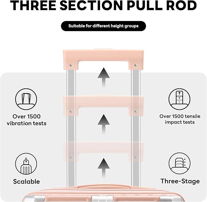 20 Inch Carry On Luggage With Cup Holder & USB Port, Airline Approved TSA-locked Luggage, Lightweight PC Material Travel Suitcase With 360° Spinner Wheel (14-20-24-28in Pink, 14-20-24-28in)