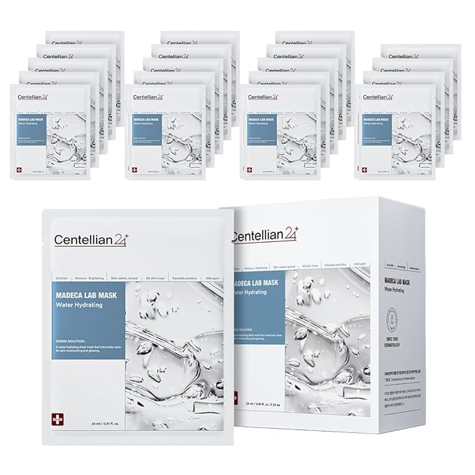 CENTELLIAN 24 Madeca Mask (Water Hydrating, 20pc) - Face Mask Sheet for Deep Hydration, Sun Damage with Centella Asiatica, TECA, Niacinamide, Ceramide. Korean Skin Care for Men Women by Dongkook