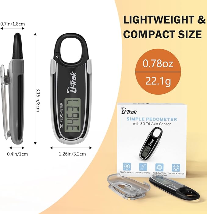 3D Pedometer for Walking with Removable Clip and Carabiner Simple Step Counter for Walking Accurate Clip On Step Tracker for Men Women Kids