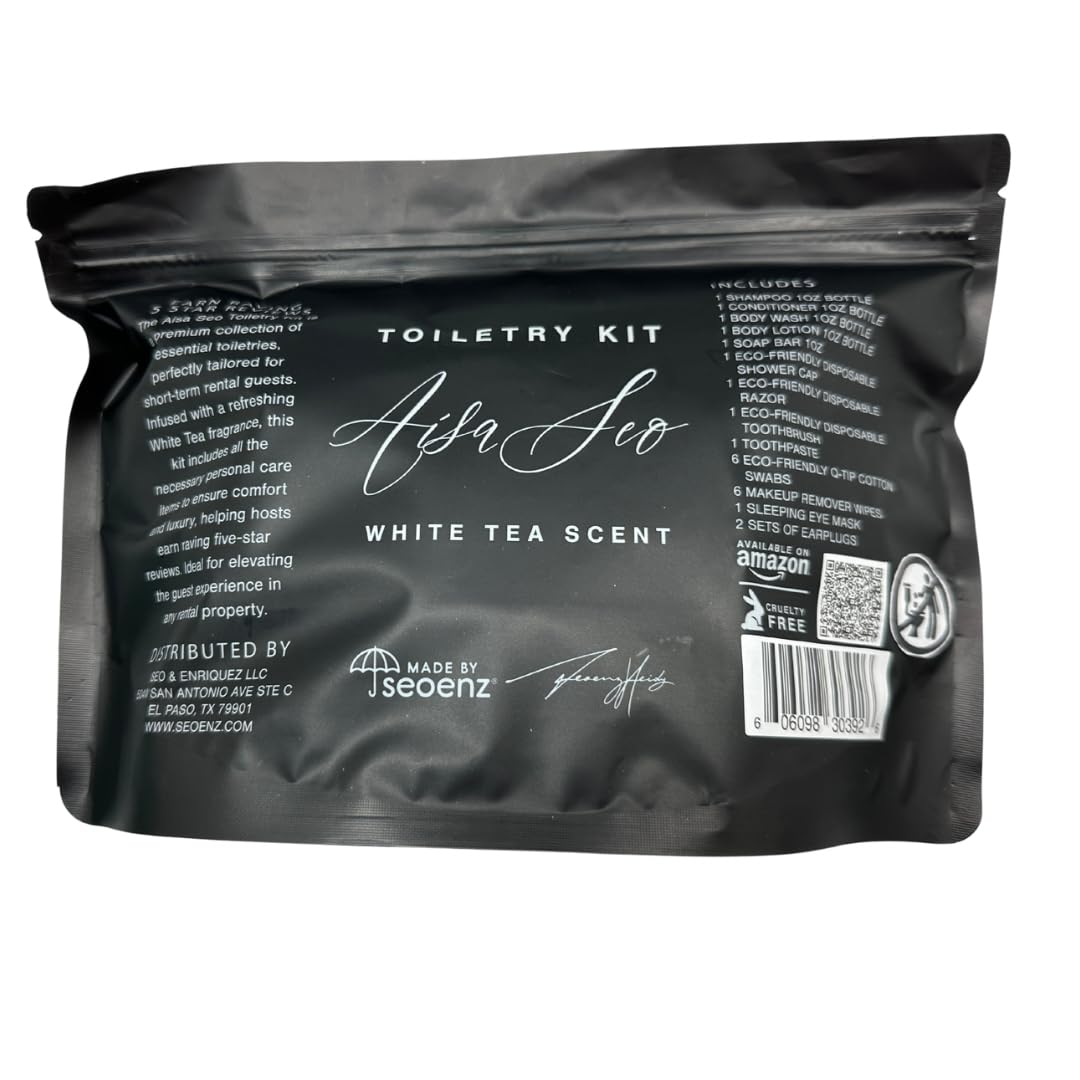 24 Piece Toiletry Kit for Hotels & Airbnb | 1oz Shampoo, Conditioner, Body Wash, Body Lotion, Bar Soap, Shower Cap, Razor, Toothbrush Set, Qtips & Makeup Remover Wipes (Toiletry Kit, 1)