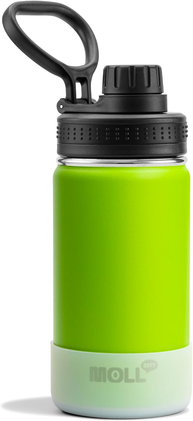 12 oz Water Bottle for Kids Stainless Steel Vacuum Insulated Wide Mouth Sports Water Bottle-Small Metal Water Flask for Girls Boys, BPA-Free(Apple Green)