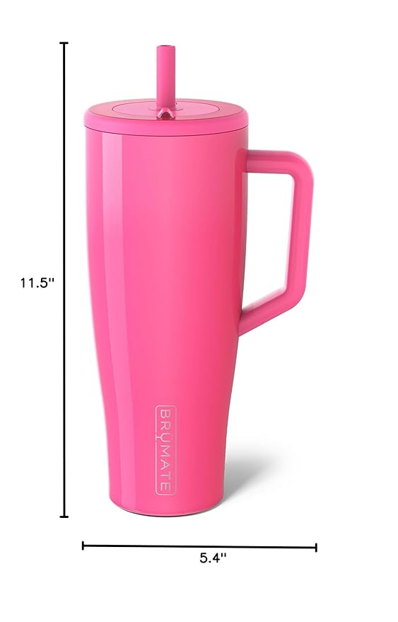 BrüMate Era 40 oz Tumbler with Handle and Straw | 100% Leakproof Insulated Tumbler with Lid and Flexible SoftSip Straw | Made of Stainless Steel | Cup Holder Friendly Base | 40oz (Neon Pink)