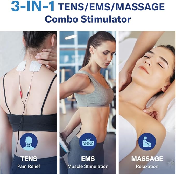 Alcedo TENS Unit + EMS Combination Machine Muscle Stimulator for Pain Relief, Electric Rechargeable Pulse Massager with 41 Modes for Back/Neck Pain Therapy
