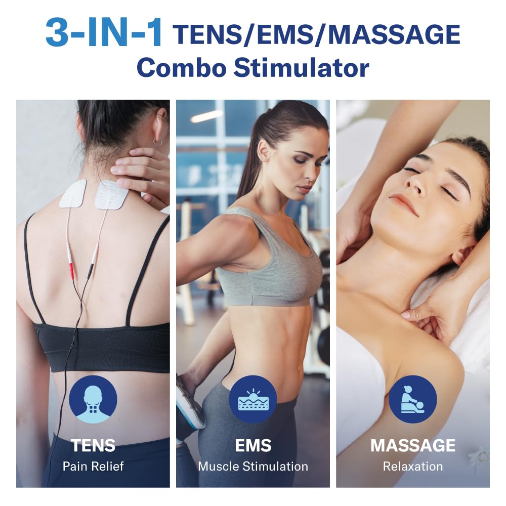 Alcedo TENS Unit + EMS Combination Machine Muscle Stimulator for Pain Relief, Electric Rechargeable Pulse Massager with 41 Modes for Back/Neck Pain Therapy