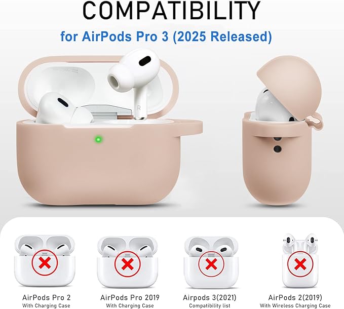 Case for Apple Airpods Pro 3 (2025) - VOTILE Airpods Pro 3 Cases Cover Women Silicone iPods Pro 3 Earbuds Wireless Accessorie Charging Cases Girl Bling Keychain for Airpod iPods Pro 3 - Milk Tea