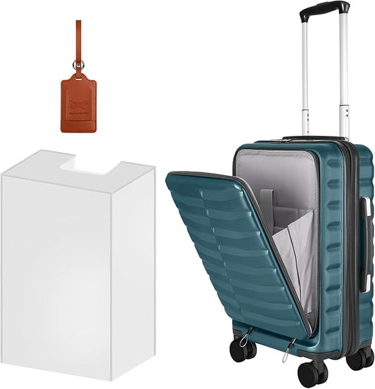 22×14×9 Airline Approved Carry On Expandable Luggage with Front Open Pocket, Spinner Wheels, ABS+PC Hardshell Small 20inch Suitcase with Protective Cover and Luggage Tag, Teal Blue