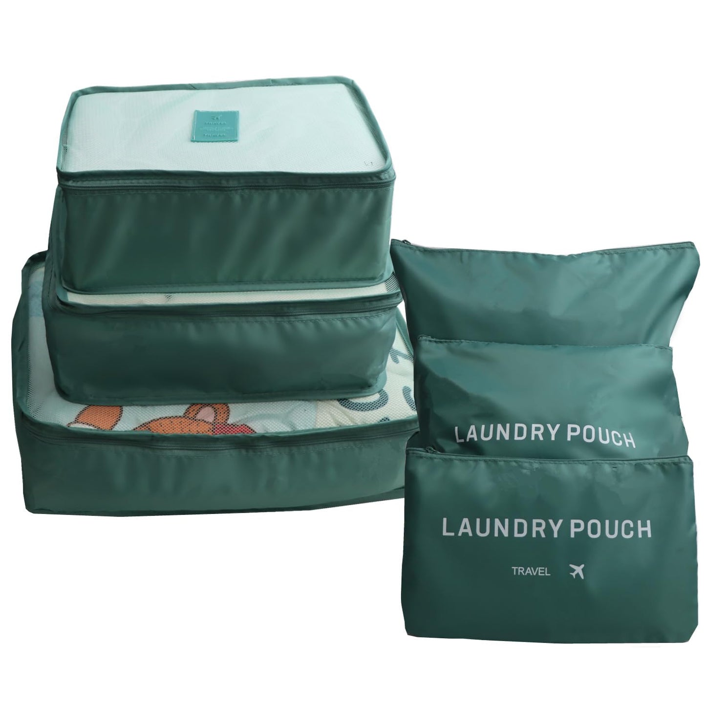 Gbateri 6 Pack Packing Cubes for Suitcases - Compression Luggage Packing Organizers with Laundry Pouch - Travel Storage Bags for Travel Accessories, Clothes, Cosmetics, Toiletries - Dark Green