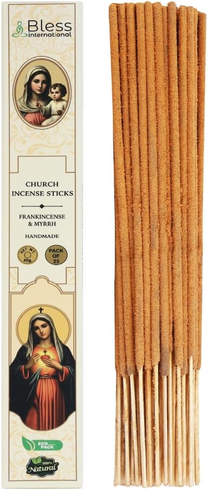 Bless-Charch-Frankincense-and-Myrrh 100%-Natural-Handmade-Hand-Dipped Organic-Chemicals-Charcoal-Free Purification-Relaxation-Positivity-Meditation Best-Woods-Scent (25 Sticks(40GM))