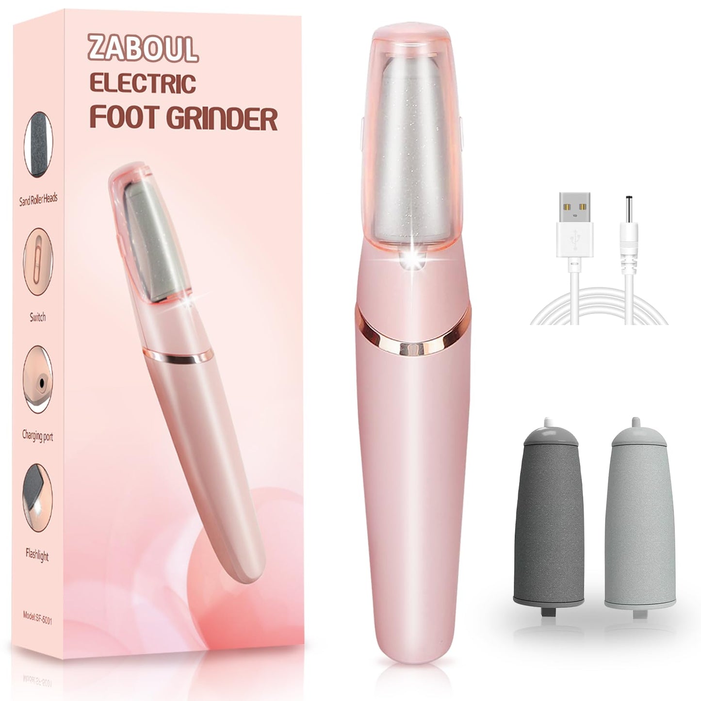 Callus Remover for Feet, ZABOUL Electric Foot Callus Remover Rechargeable Pedicure Tools Smooth Pedicure Wand Electronic Foot File, Feet Care for Removes Dry Hard & Dead Skin Ideal Gift