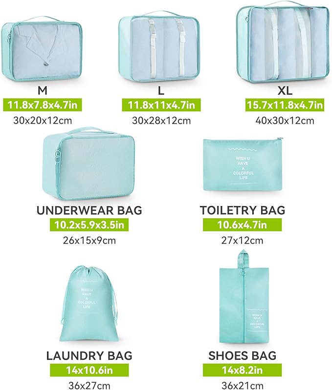 AnyZip Luggage Sets 10 Piece Hardshell Suitcase Set PC ABS Lightweight Travel Suitcases with 4 Double Spinner Wheels TSA Lock 20 24 28 Inch with 7 Storage Bags Apple Green