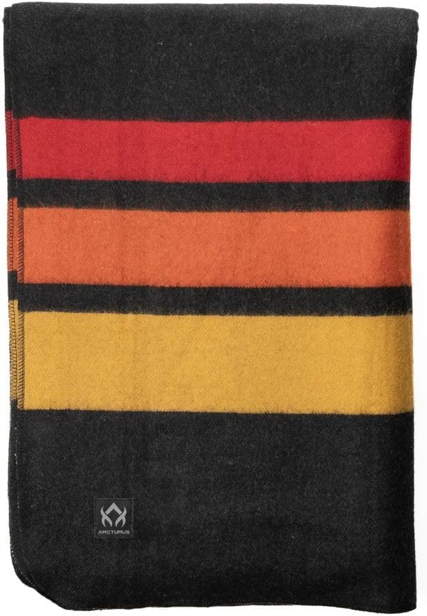 Arcturus Rainier Wool Blanket - 4.5lbs Warm, Heavy, Washable, Large | Great for Camping, Outdoors, Survival & Emergency Kits (Sunset Peak)