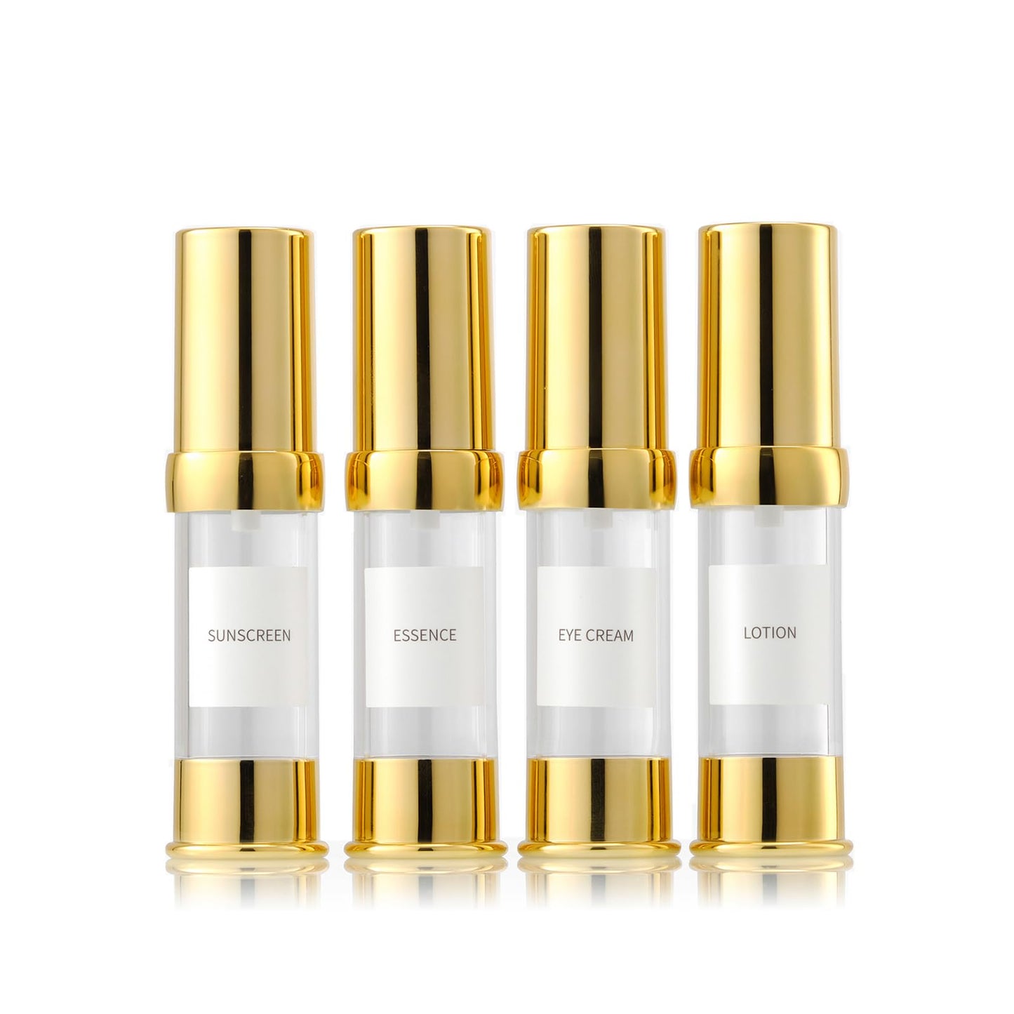 XQNCBY Gold 15ML Airless pump bottle Toiletries Travel Size containers mini makeup bottle Dispenser with Box Reusable empty cosmetic packaging bottles (0.5 oz/15 ml, 4 Packs)