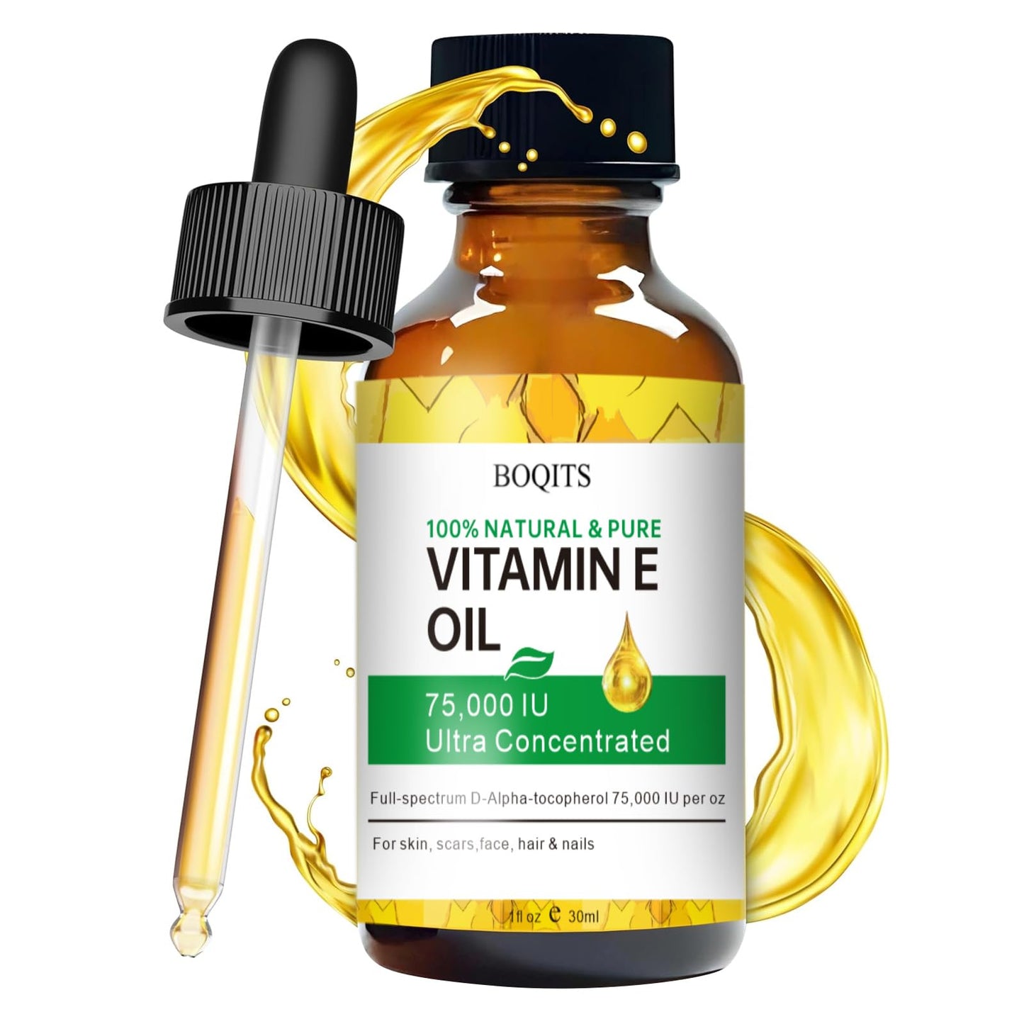 Vitamin E Oil Blend 75,000 IU, Pure Vitamin E Oil for Skin, Face and Scars, Body Bath Oils Moisturizing Dry Skin, Easy to Absorb (1 Pack)