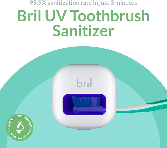 Bril UV-C Toothbrush Sanitizer, Portable Cleaner, Travel Cover, Magnetic Holder, and Rechargeable Case for Any Size Toothbrush, White