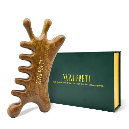 AVALEBETI 6-in-1 Gua Sha Tool for Face & Body, Natural Sandalwood – Lymphatic Drainage, Jaw Lifting & Nose Sculpting, Head Scalp Massage Comb for Stress Relief, Home Office Self Care Gifts for Women