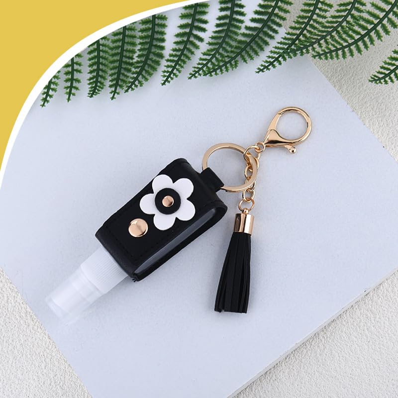 Hand Sanitizer Holder Keychain for Women 30ml Disinfectant Spray Bottle Keyring for Women Girls Refillable Travel Containers Mini Perfume Toner Spray Bottle Black Handbag Accessories