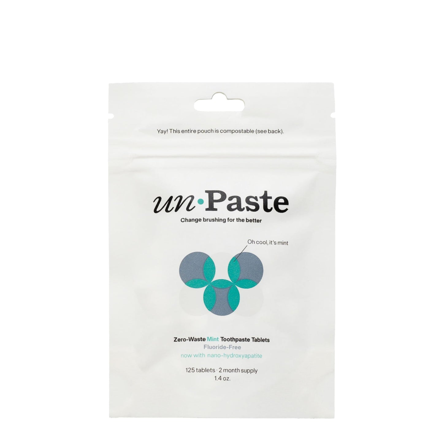 Now w/Nano-HYDROXYAPATITE, New Formula, Unpaste Toothpaste Tablets, Fluoride-Free Mint Remineralizing Tablet, Xylitol Free, Vegan, Plastic Free, Travel-Friendly, Resealable Packet, 125ct/2 mo Supply