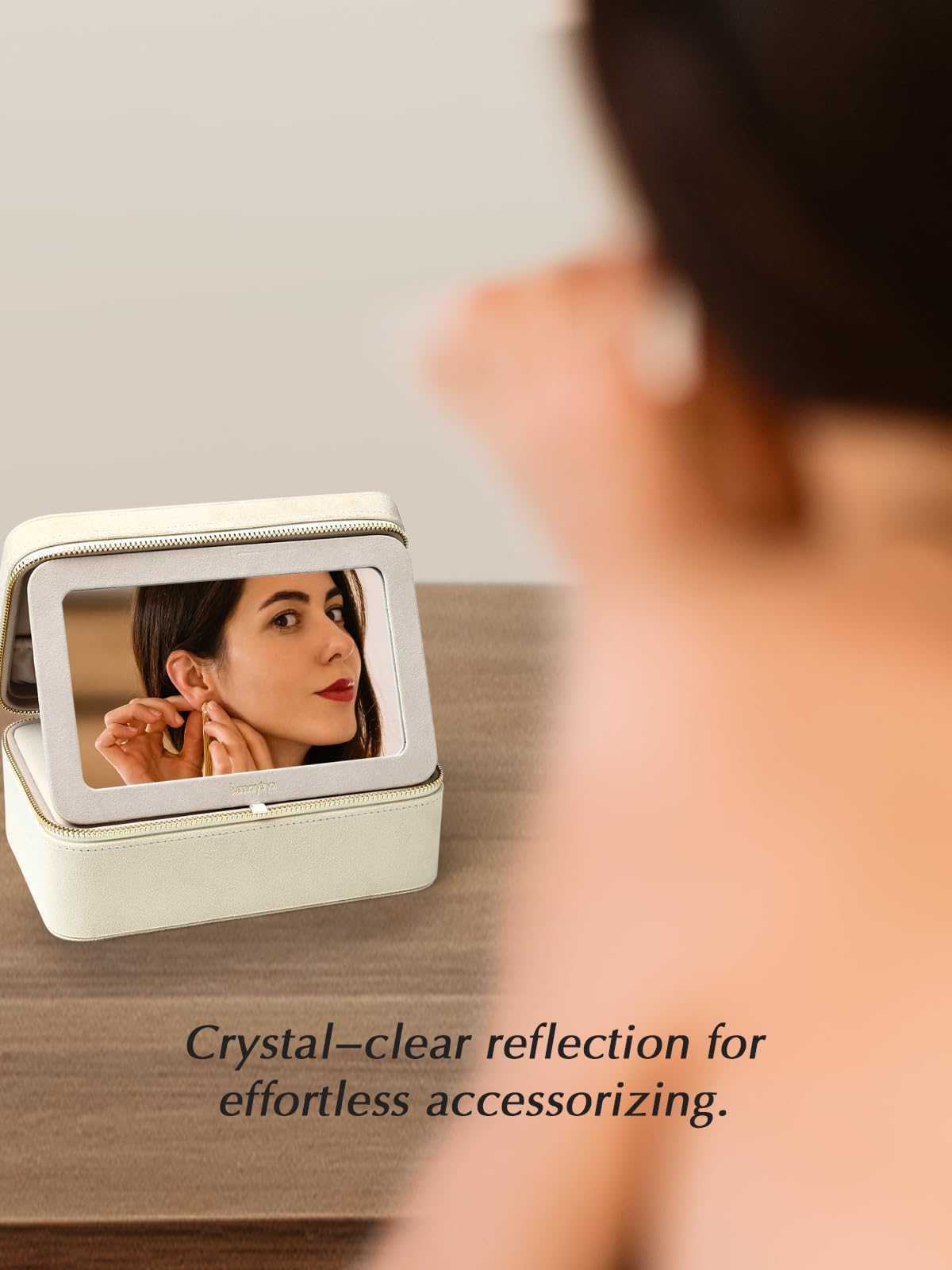 Lumayina Velvet Travel Jewelry Box with Large Mirror, Double-Layer Jewelry Organizer Case for Women and Girls, Portable Storage Case with 6 Anti-Tarnish Bags Gift Ready for Her (Beige)