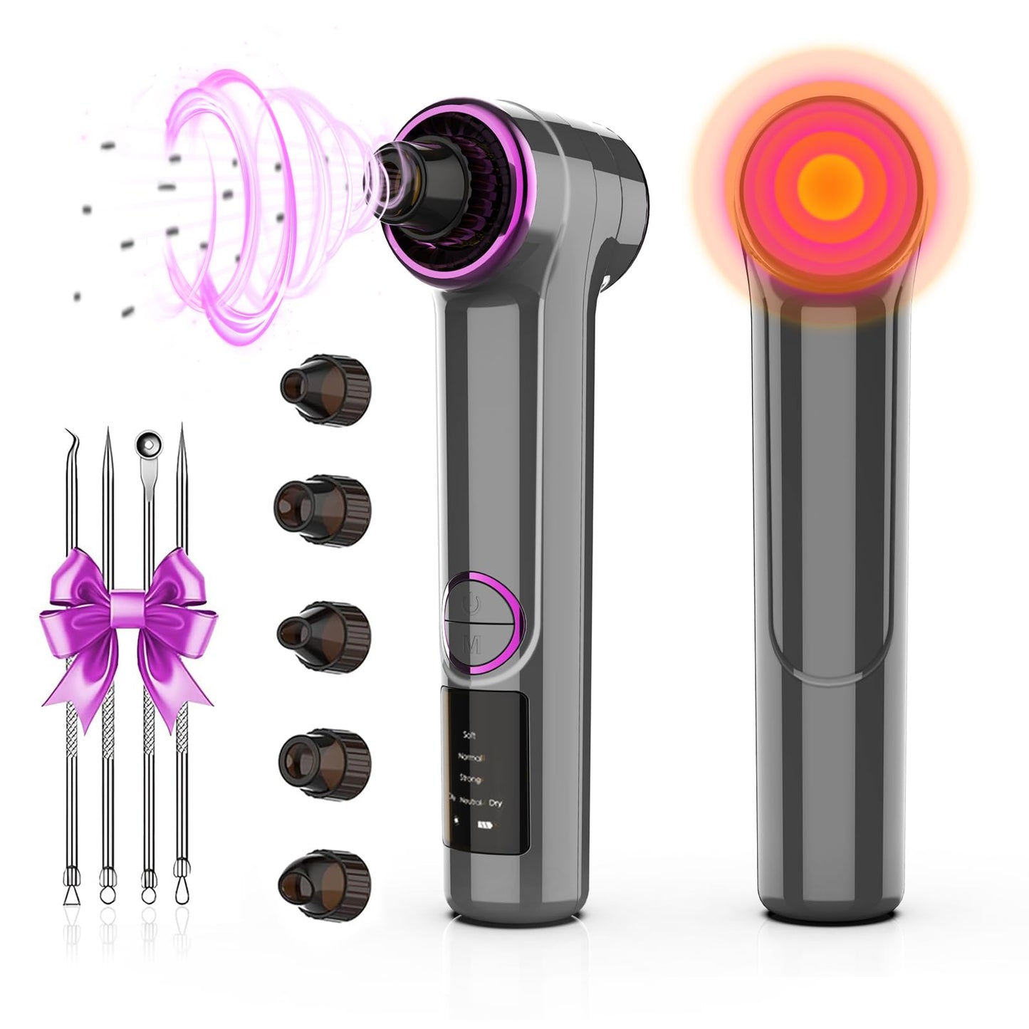 Blackhead Removers Pore Vacuum with Heating, Electric Blackhead Suction Remover, 3 Adjustable Suction Levels & 9 Modes, Comedone Extractor Kit with 5 Heads for Nose & Face Deep Pore Cleansing