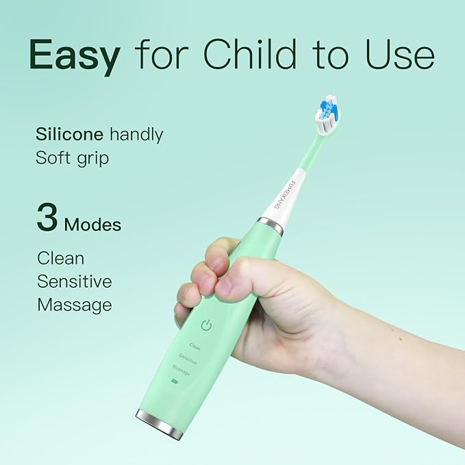 Kids Electric Toothbrushes Sonic Rechargeable Tooth Brush Gifts for Boys and Girls Smart Timer Power Toothbrush - 3 4 5 6 7 8 9 10 11 12 (Mint)